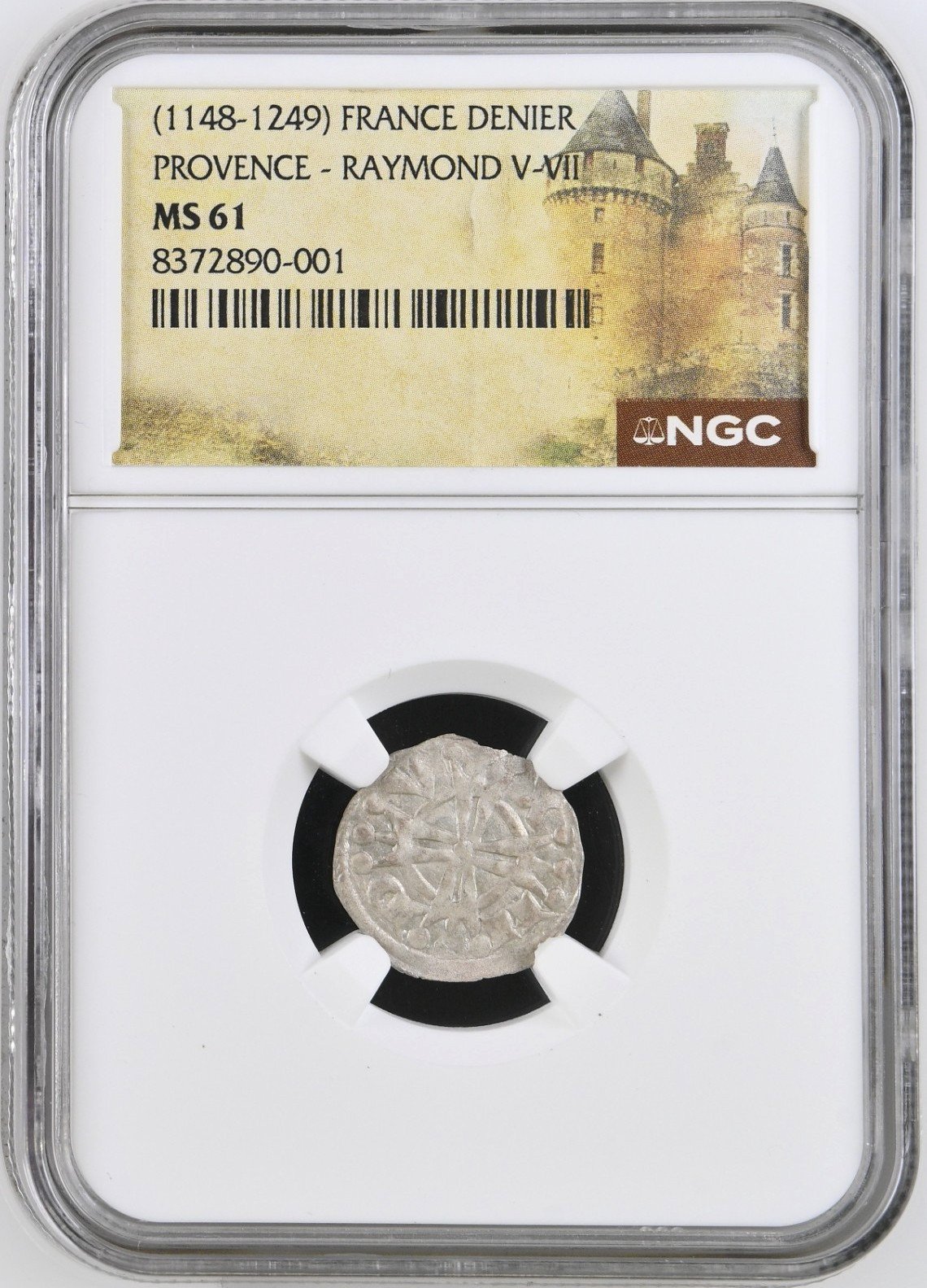 Raymond V France Provence NGC MS-61 Silver Denier Knights Templar Crusader
