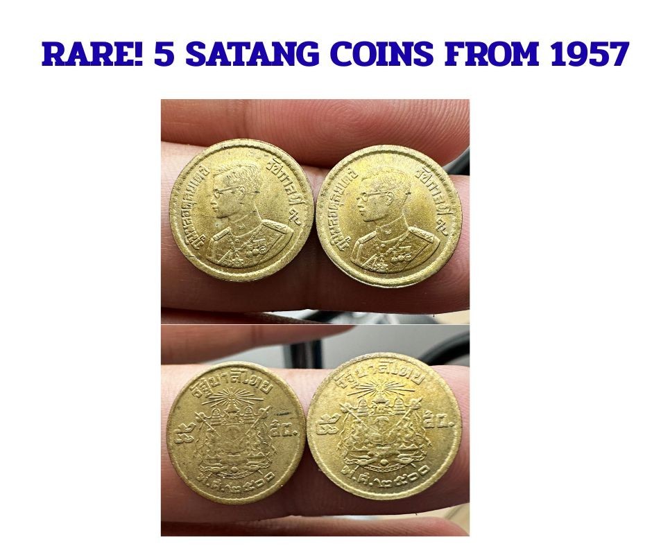 2coin x rare! 5 satang coins from 1957 , Antiques vintage Amulets coins old
