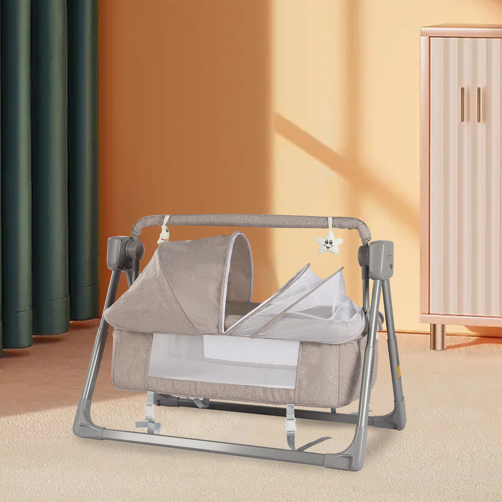 Electric Baby Crib Music Auto-Swing Infant Cradle Sleeping Bed Remote Control US
