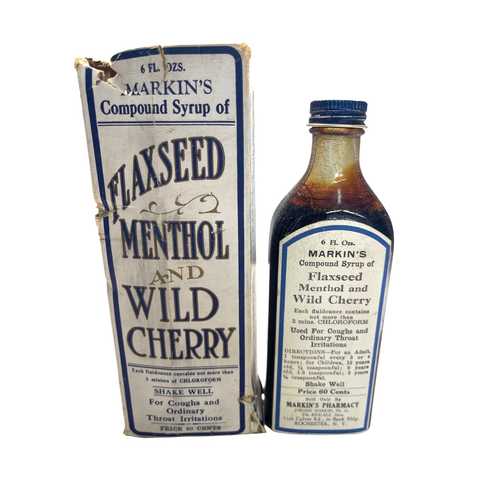 VTG Markins Compound Syrup of Flaxseed Menthol Wild Cherry 6 FL OZ Old Medicine