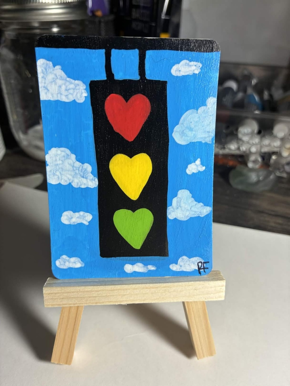 ‘Stoplight of Love’ ACEO Original Art Acrylic Paint 2.5”x3.5” Card