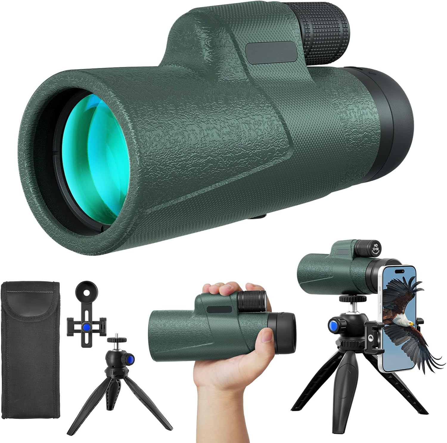 12X50 HD Monocular for Adults High Powered with BAK4 Prism & FMC Lens,Lightweigh