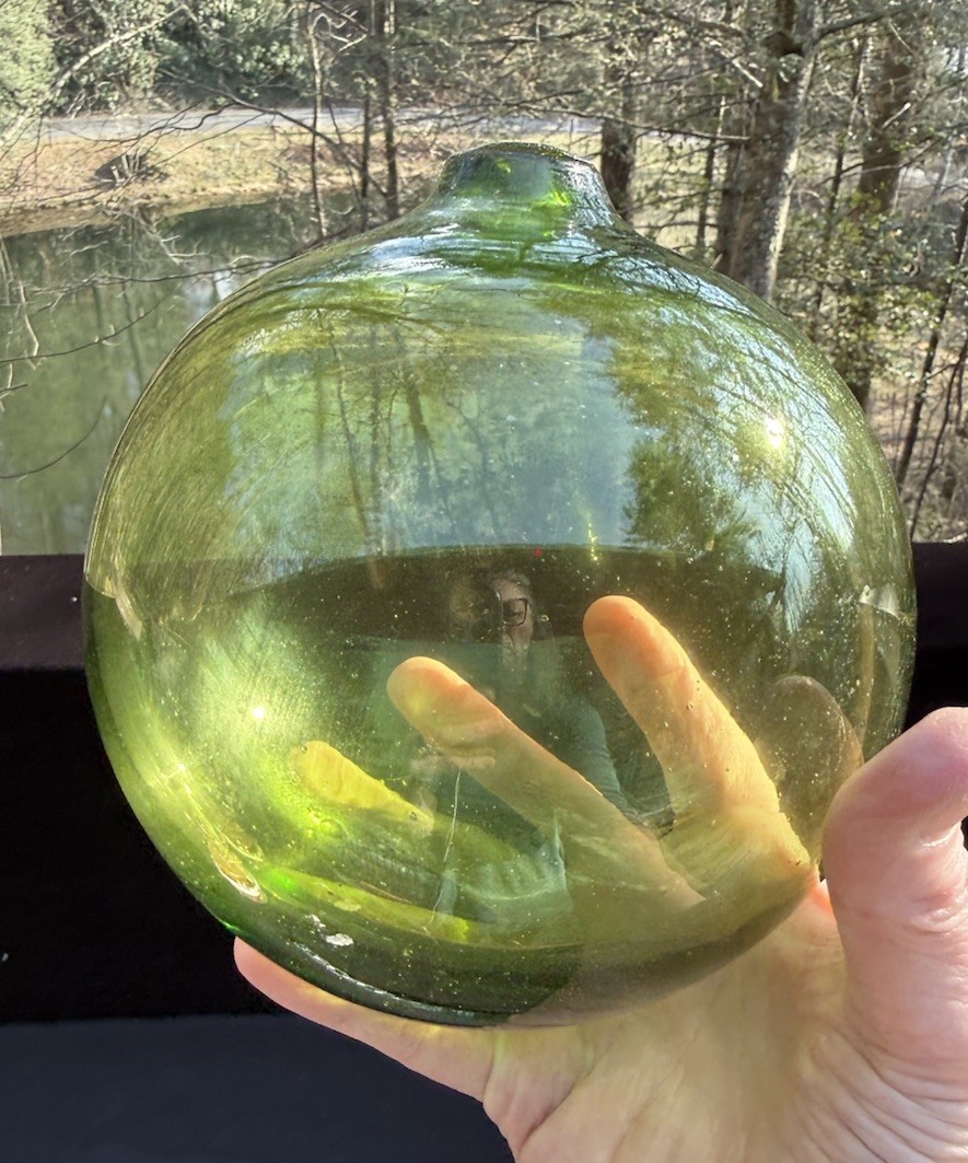 Beautiful Vintage 8” Olive Green Japanese Glass Fishing Float