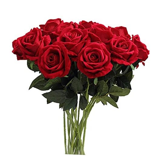  Artificial Flowers, Real Looking Blush Fake Rose Long Stem Silk Artificial Red