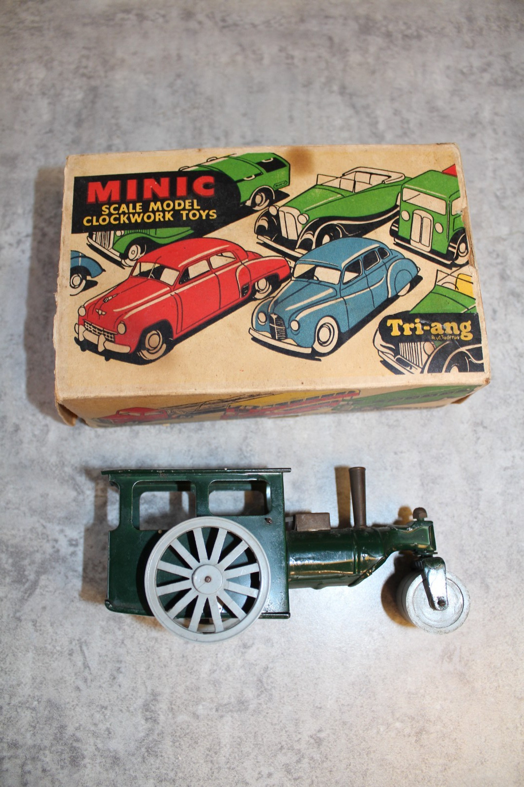 VINTAGE MINIC STEAM ROAD ROLLER with Clockwork MOTOR UNTESTED + Box