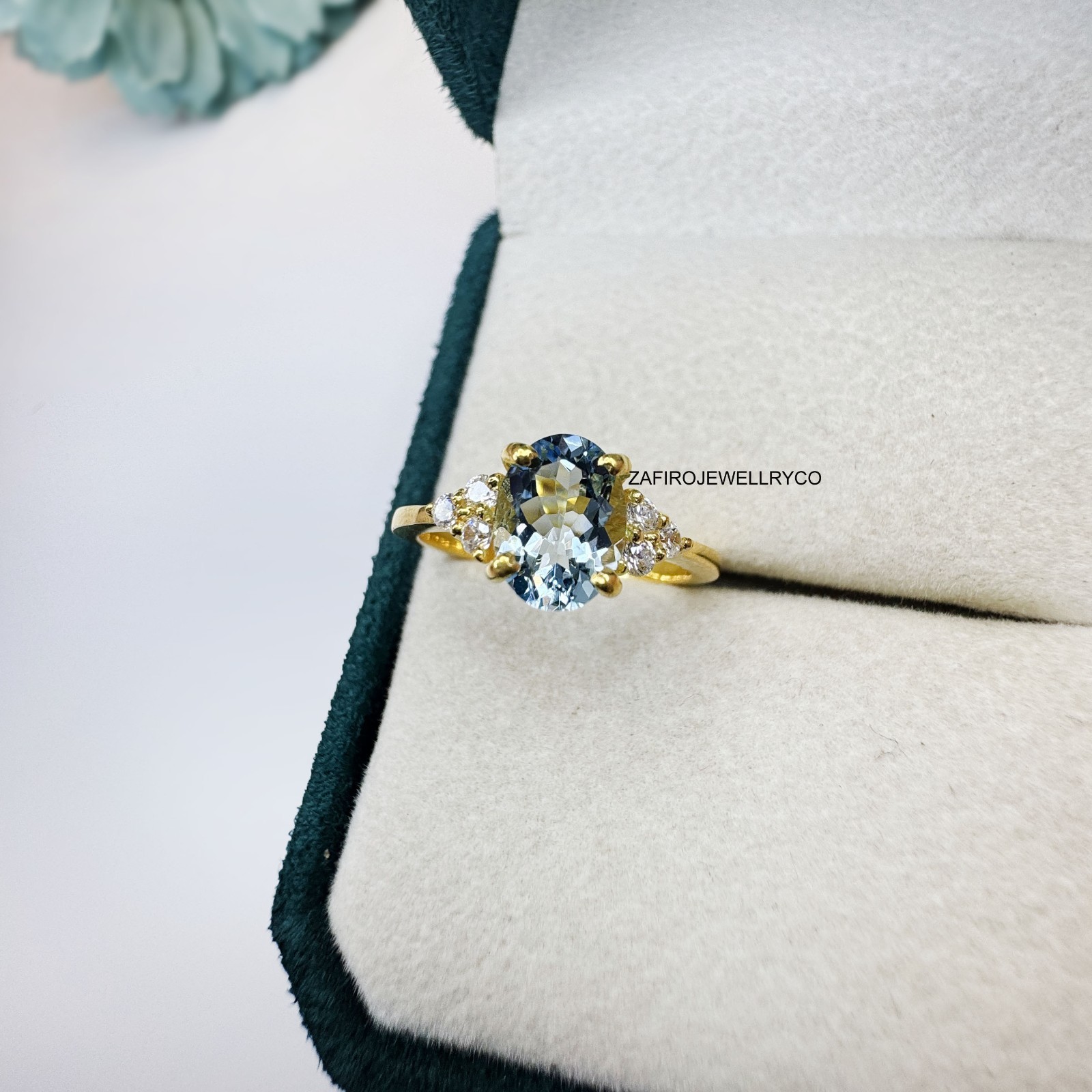 Blue Aquamarine Ring, 925 Sterling Silver, March Birthstone, Lab Created