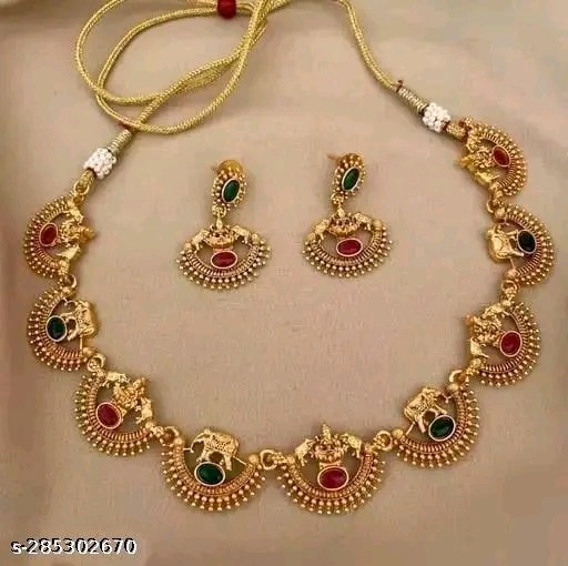 Bridal Golden Necklace Set With Earrings Indian Ethnic Jewelry For Her Wear EE78