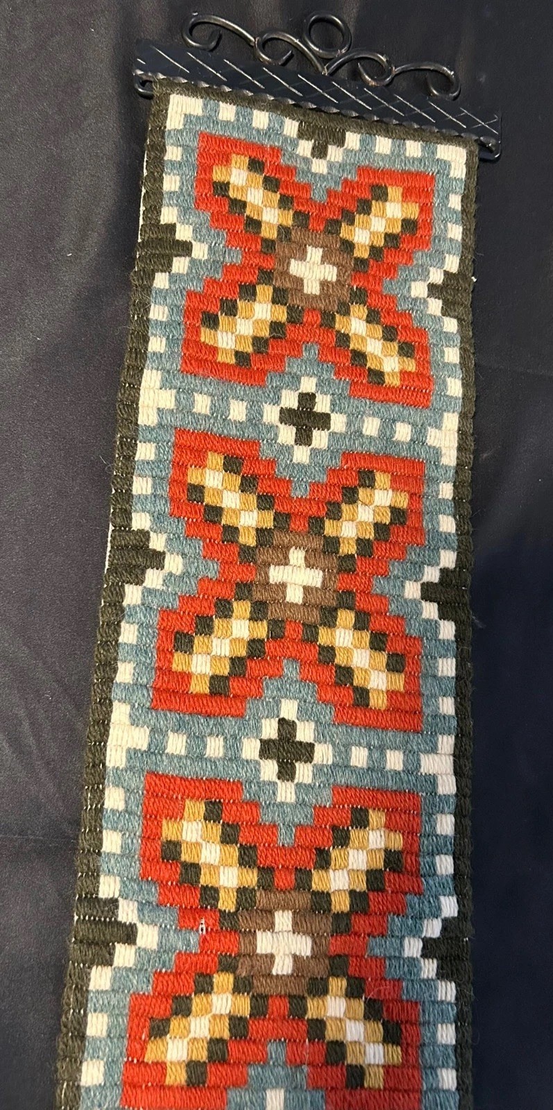 Vintage Scandinavian bell pull tapestry, Klokkestreng, wool, 34"x7"