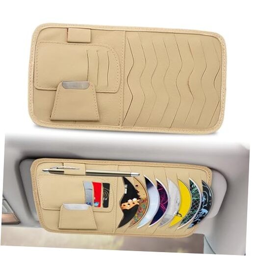 Car Sun Visor Organizer, Car CD Case Holder, Universal Car Cream-yellow