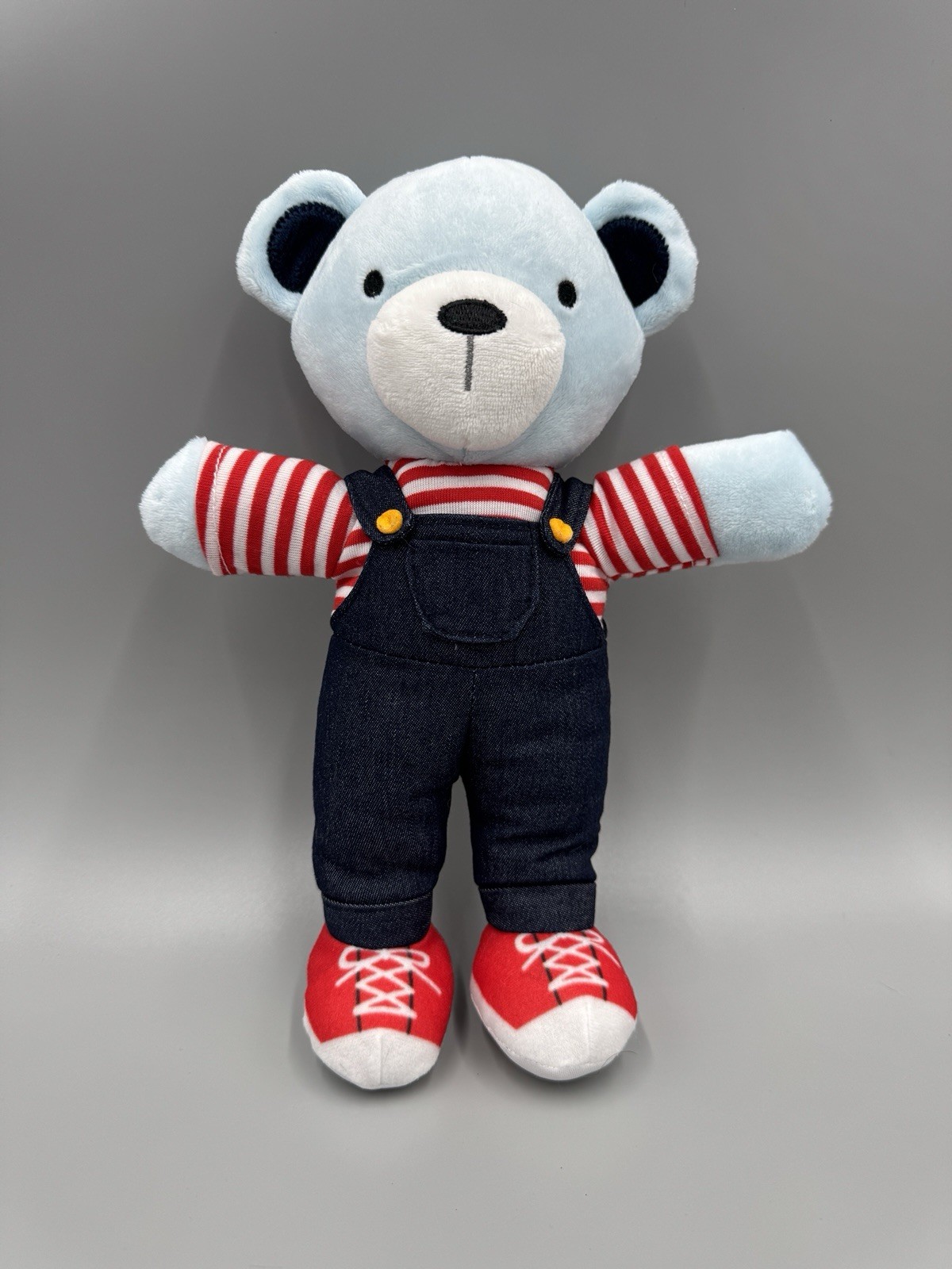 Baby By Bon Bebe Blue Bear in Overalls Plush 10 Inch Stuffed Animal No Tag