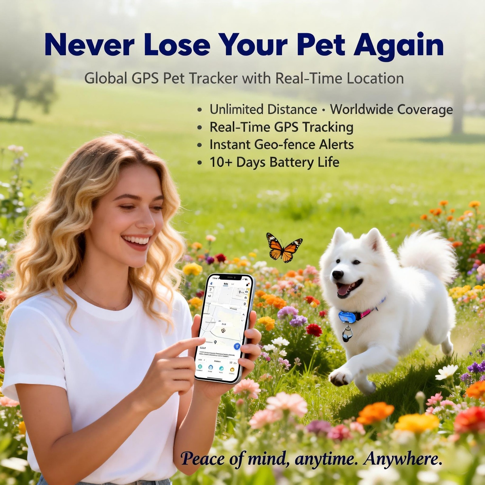 GPS Pet Tracker for Dogs Cats 4G Real-Time Tracking Unlimited Distance Anti-Lost