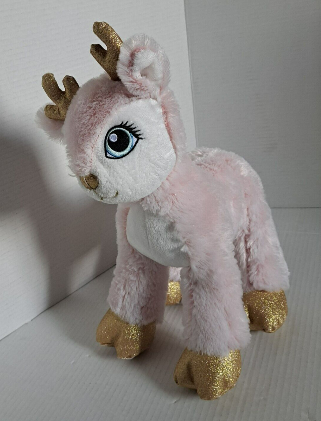 Arctic Pink Reindeer Winter Gold Sparkle Hooves Build-A-Bear Workshop plush