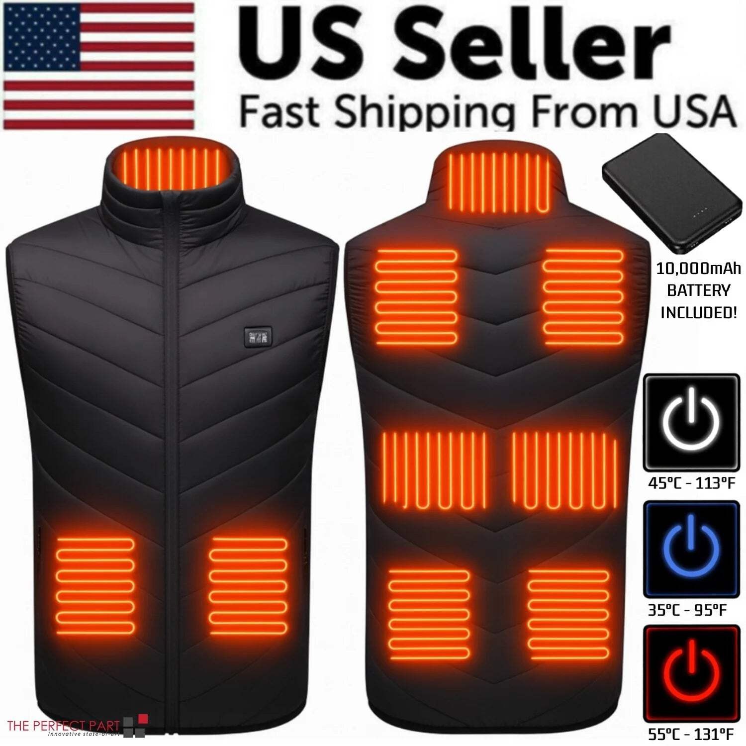 Heated Vest - Vest with 9 Heating Zones with 10000Mah Battery Pack Electric Heat