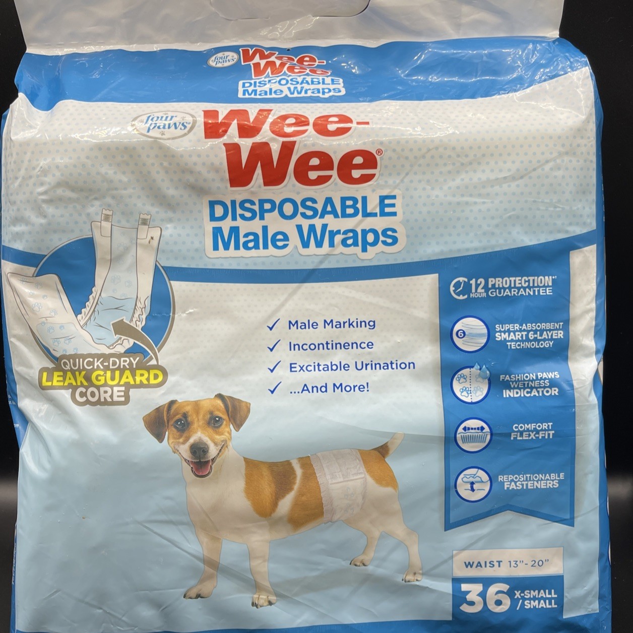 Four Paws Wee-Wee Disposable Male Wraps - XS/Small - 36 Count - BRAND NEW