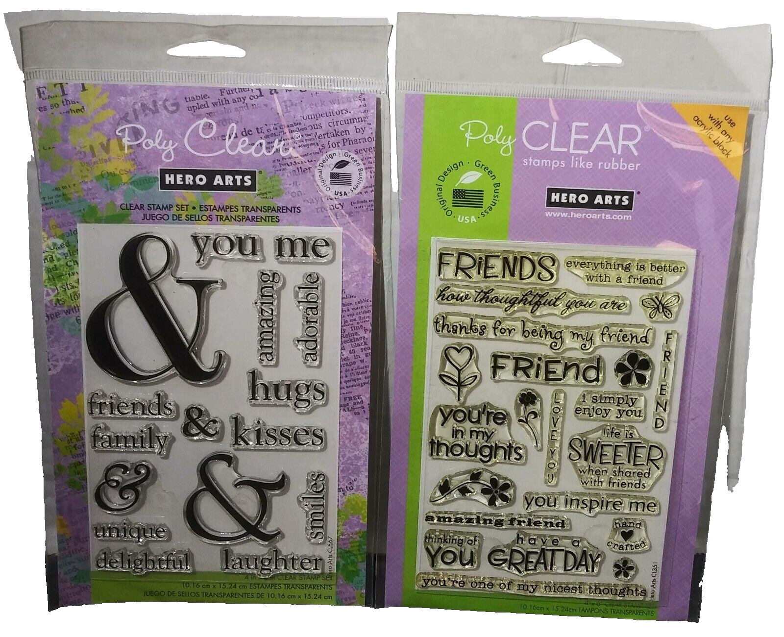 2 Packs Hero Arts Poly Clear Stamp Sets Friends You & Me