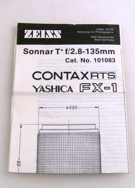 Manual Carl Zeiss Sonnar T 2.8 135mm 135 MM Guide