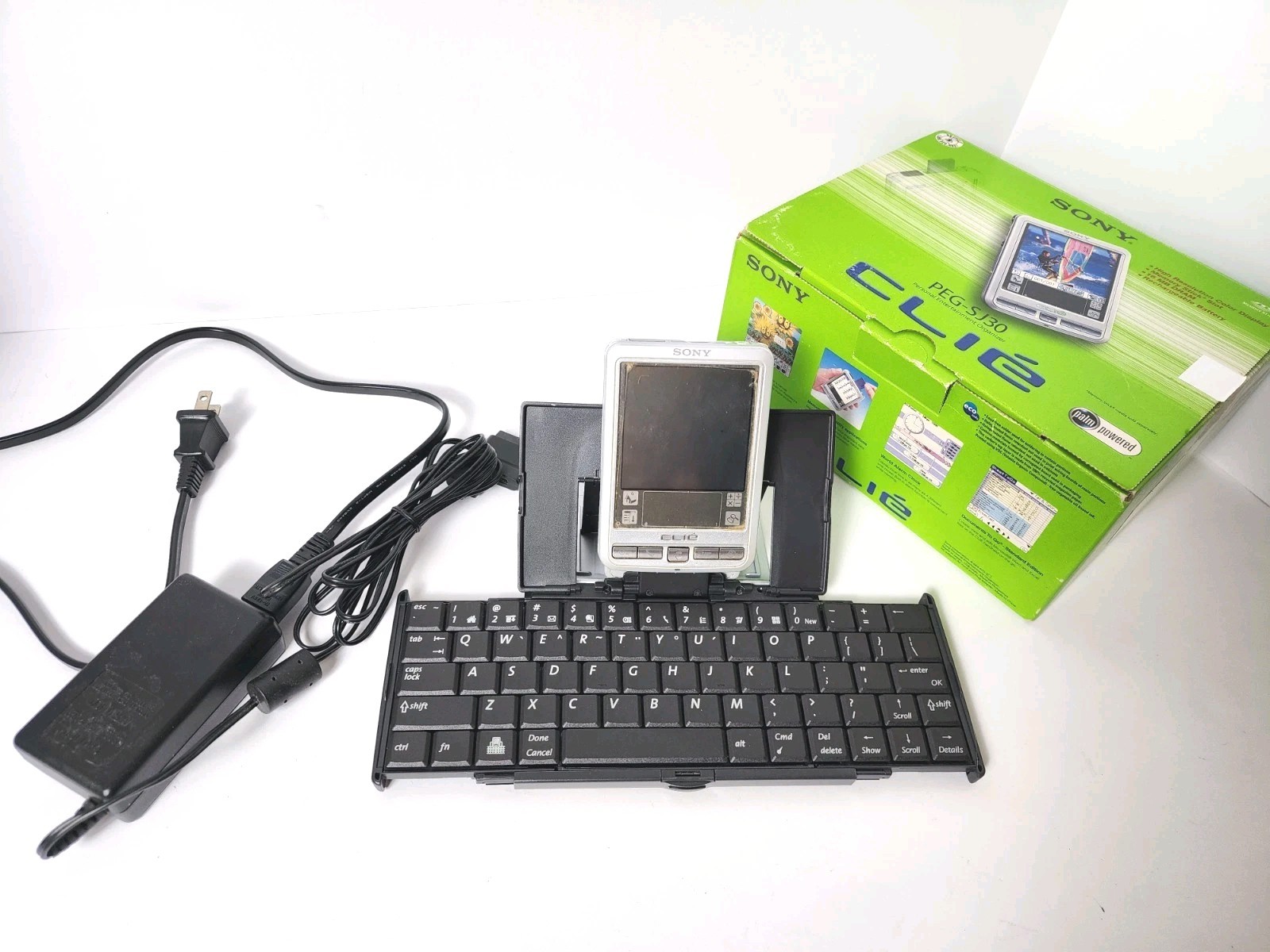 Vintage Sony CLIÉ PEG-SJ30 PDA Keyboard, Charger, Stylus, Internal Memory, Color
