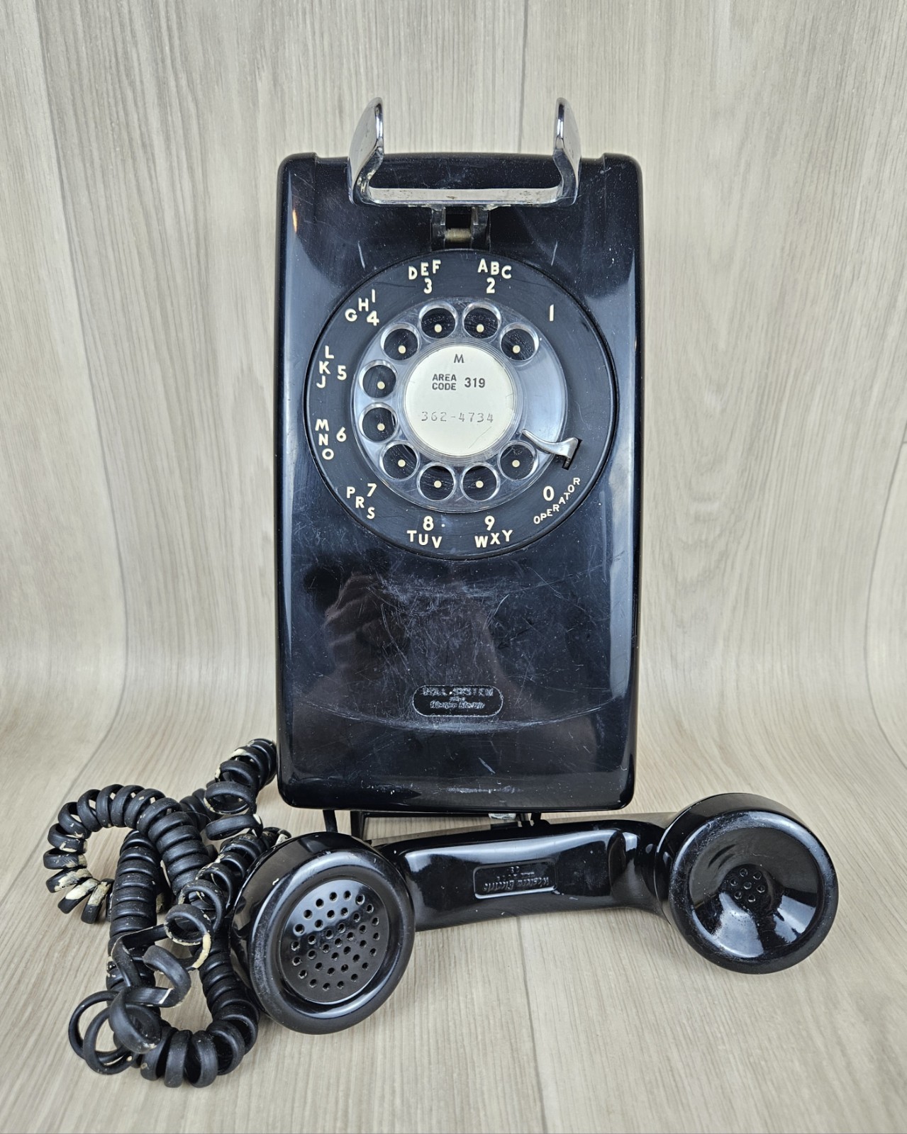 Vintage 1950s Western Electric Black Rotary Dial Wall Telephone Bell System #554