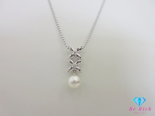 Tasaki Pearl 7mm Bead Flower Motif  Necklace Pendant SV Silver SILVER Used ba350
