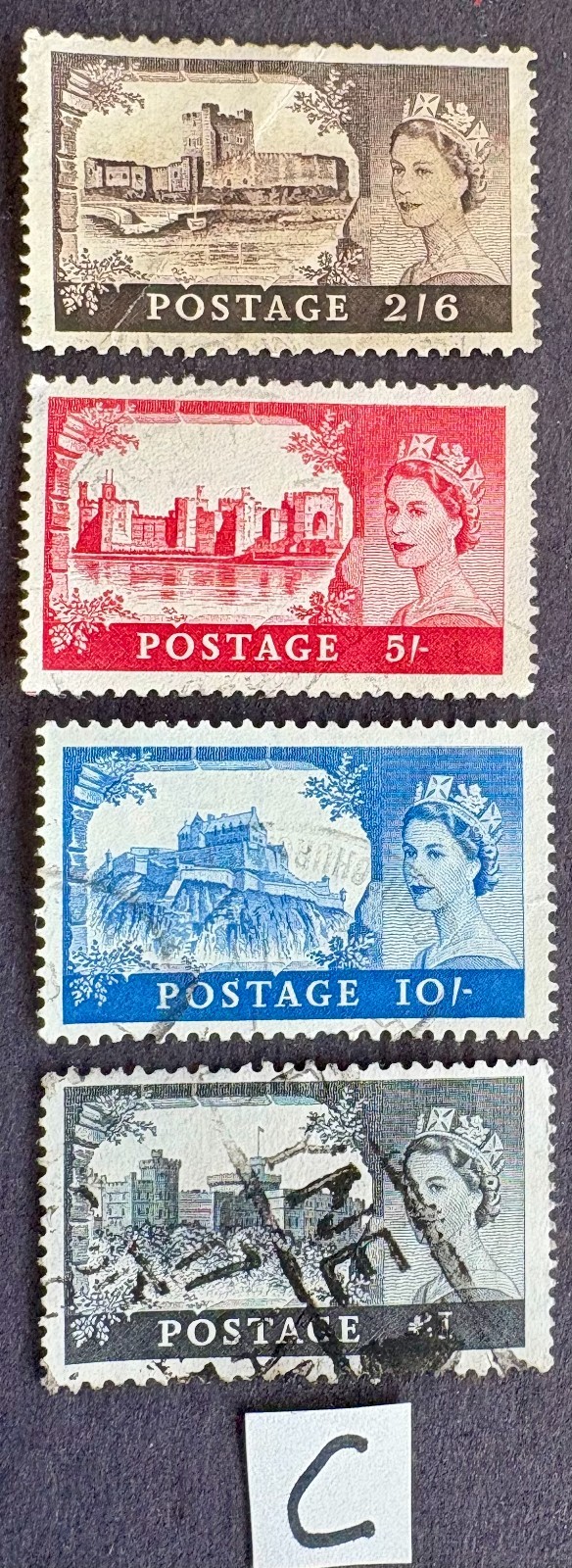 Great Britain - Set of four stamps Castles, 1955. Used. VG/VF. Scott #. 309-312