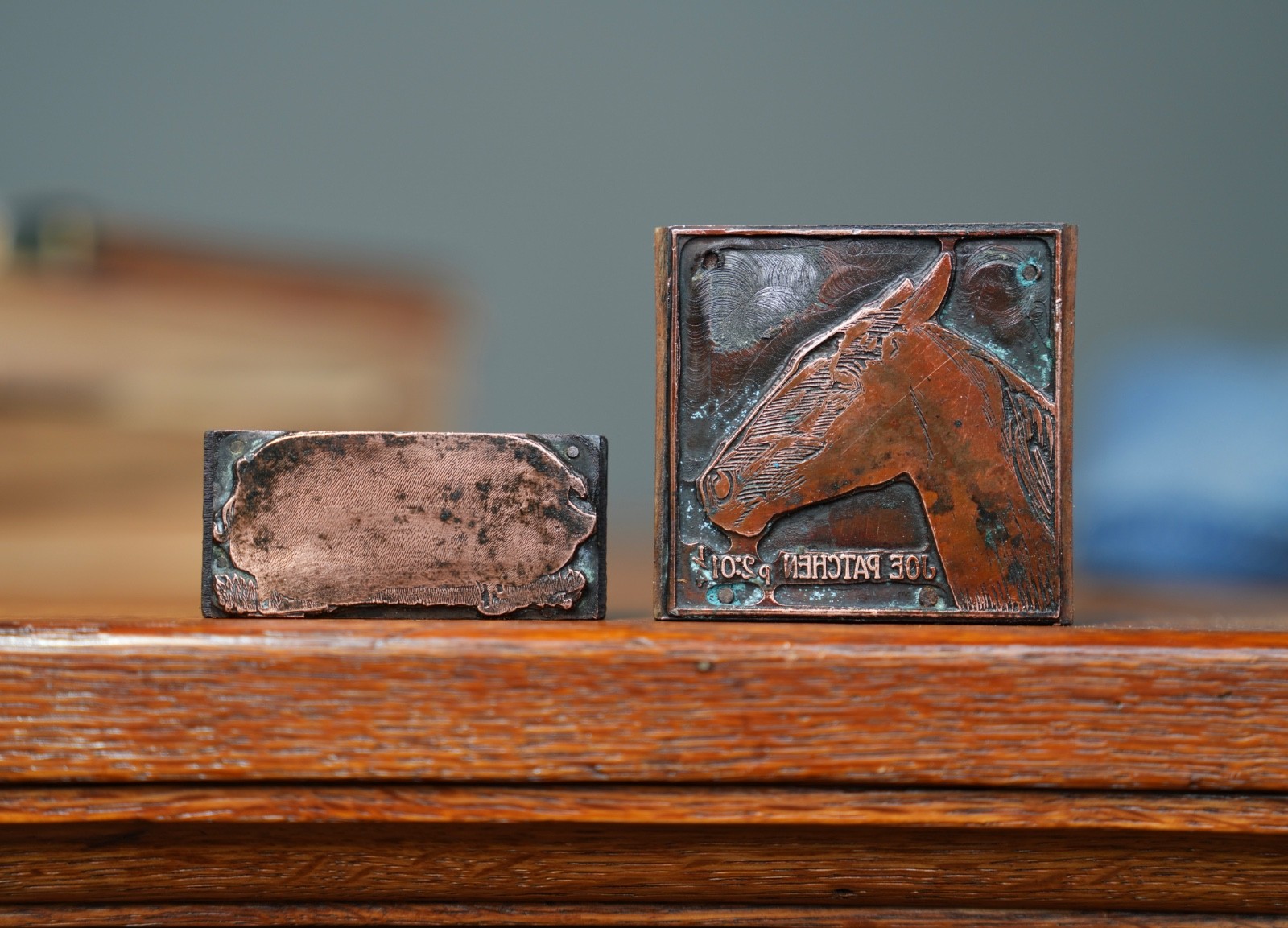 Vintage Letterpress Printing Block Typeset Brass Horse Pig Farm Animal Antique