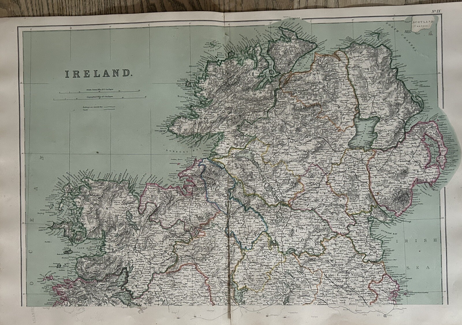 1872 North Ireland Hand Coloured Original Antique Map By W.G. Blackie