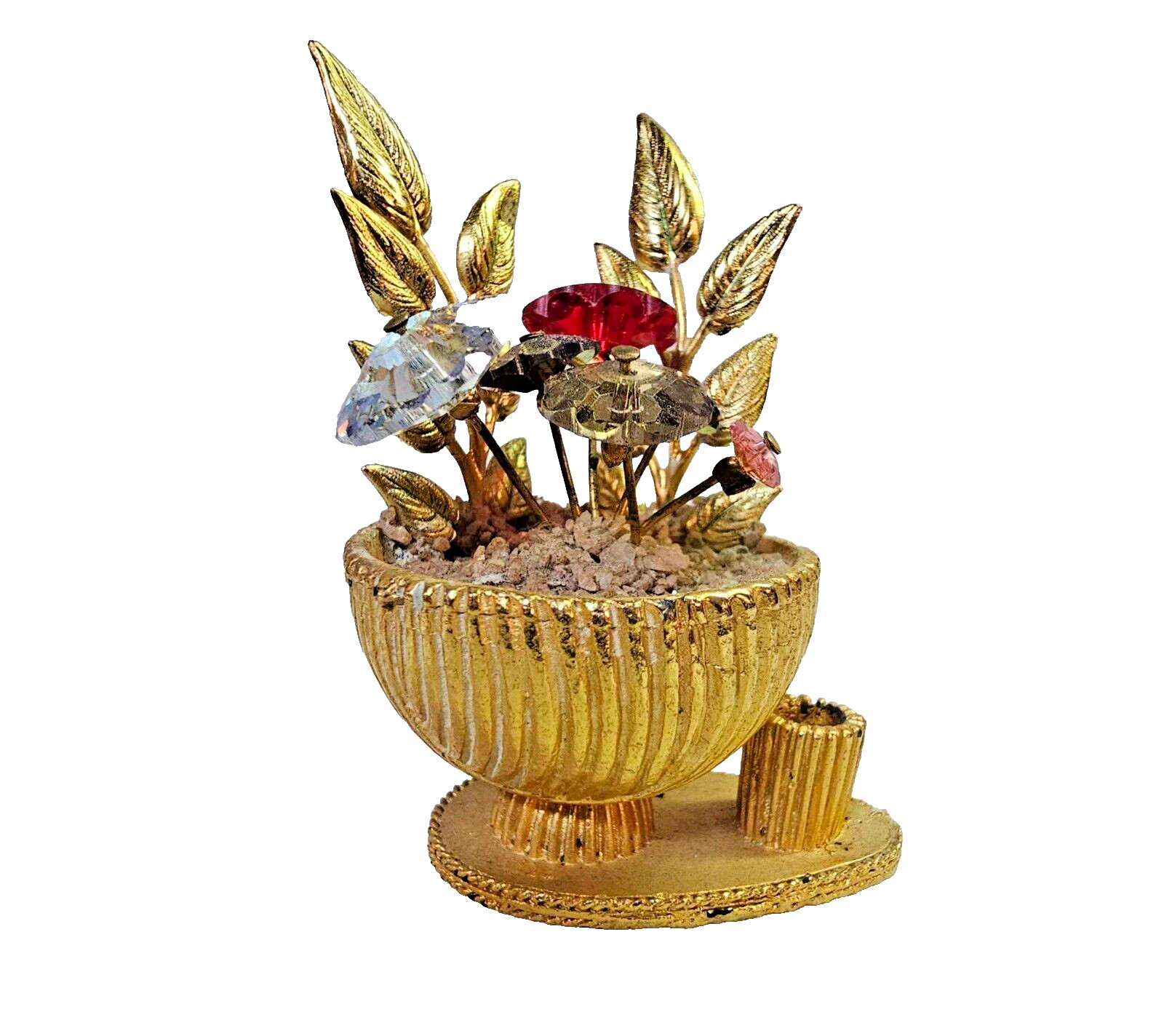 Vtg Brass/Goldtone metal Multicolor Flower on Pot planter Figurine Decorative-B5