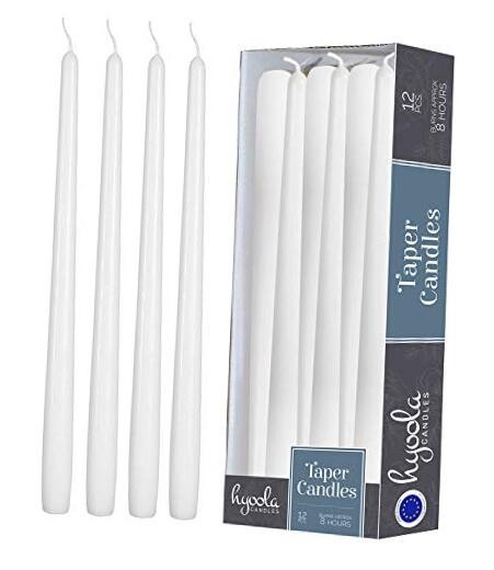  12 Pack Tall Taper Candles - 10 Inch White Dripless, Unscented Dinner 10 inch
