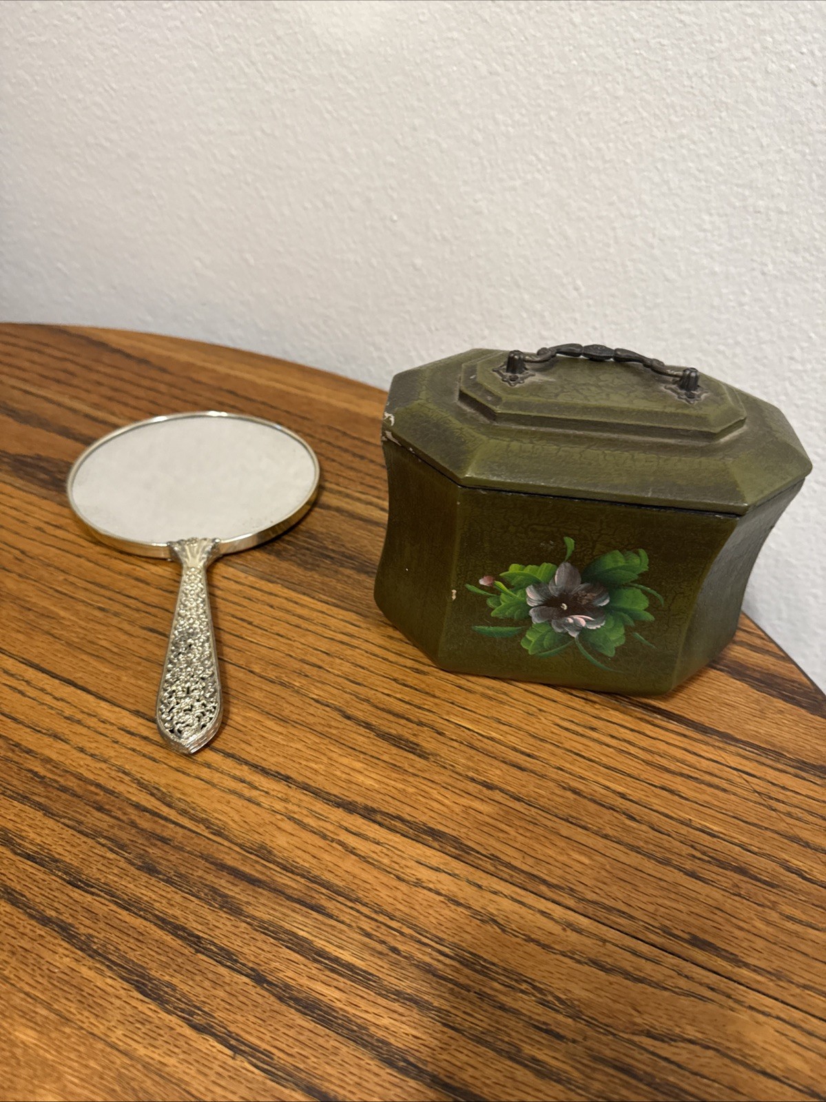 Vintage Antique Vanity  Materials Cute Trinket Box And Vintage Mirror Set Of Two