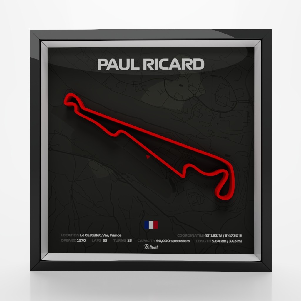 Paul Ricard Circuit Shadow Box - 3D Printed Red Formula One Track Sculpture