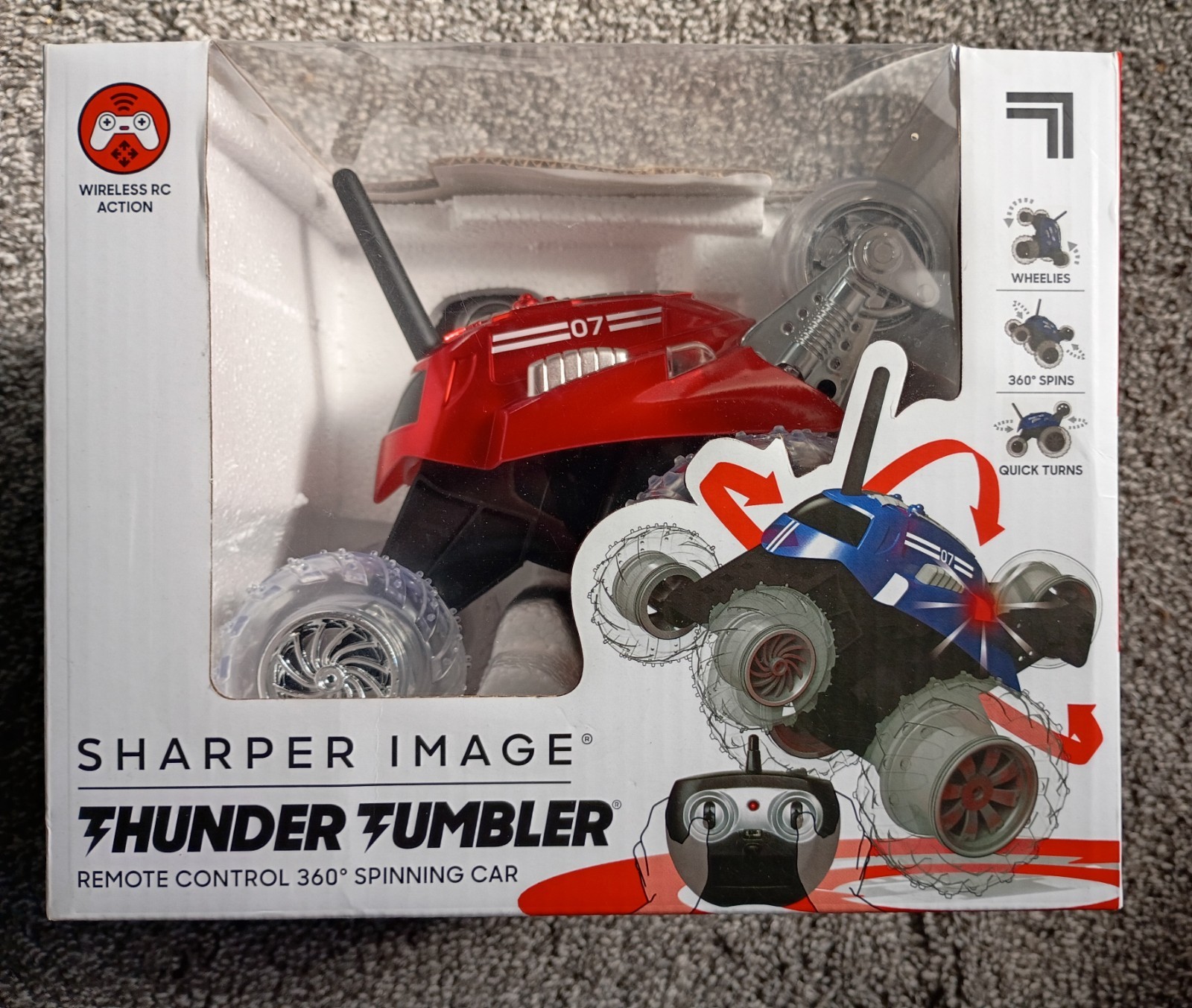 Sharper Image Thunder Tumbler Remote Control 360° Spinning Car LED Lights Red