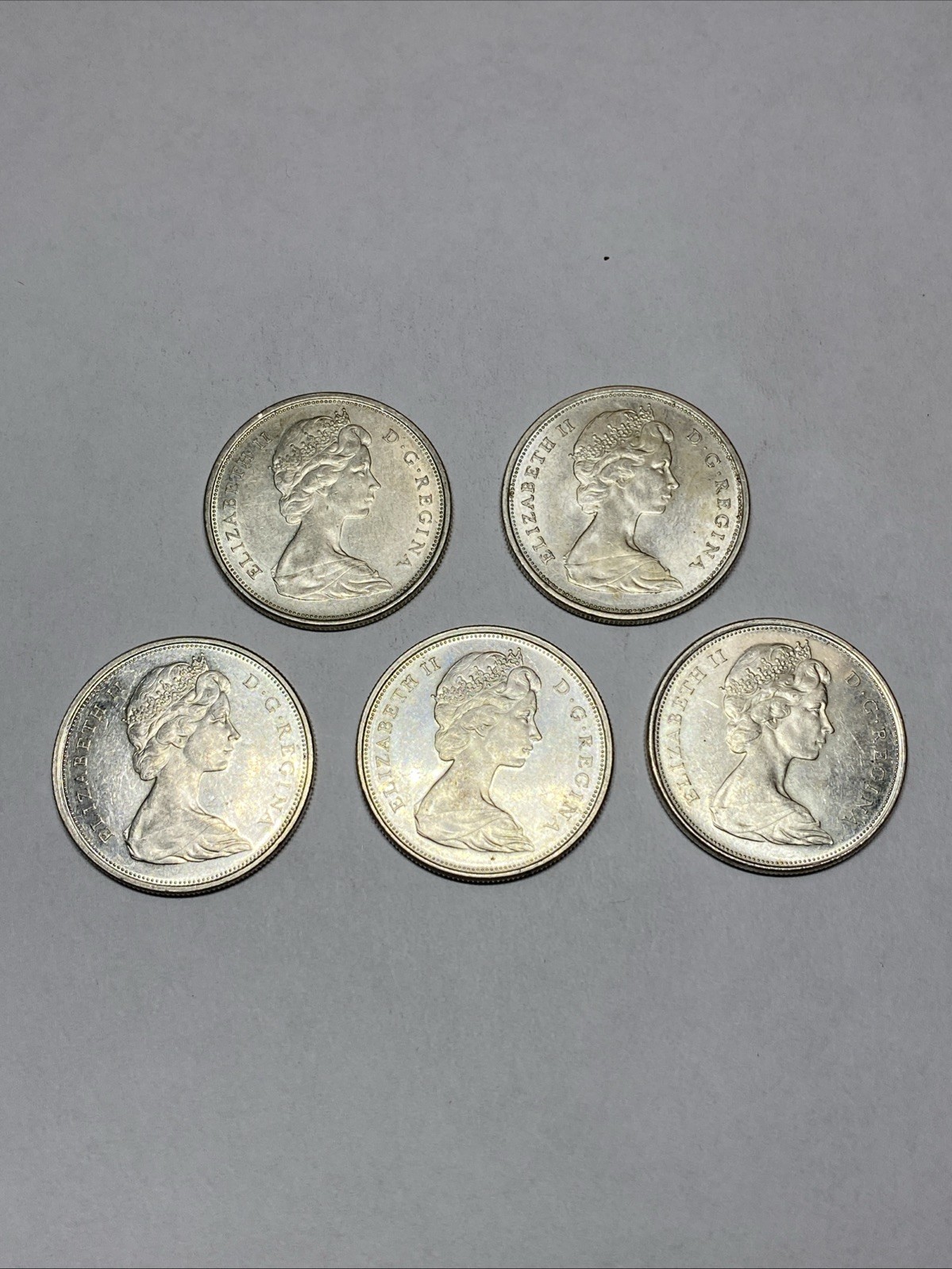 Lot of 5 Canada 1966 Silver 50 Cent Coins Canadian Half Dollars 58.55g 