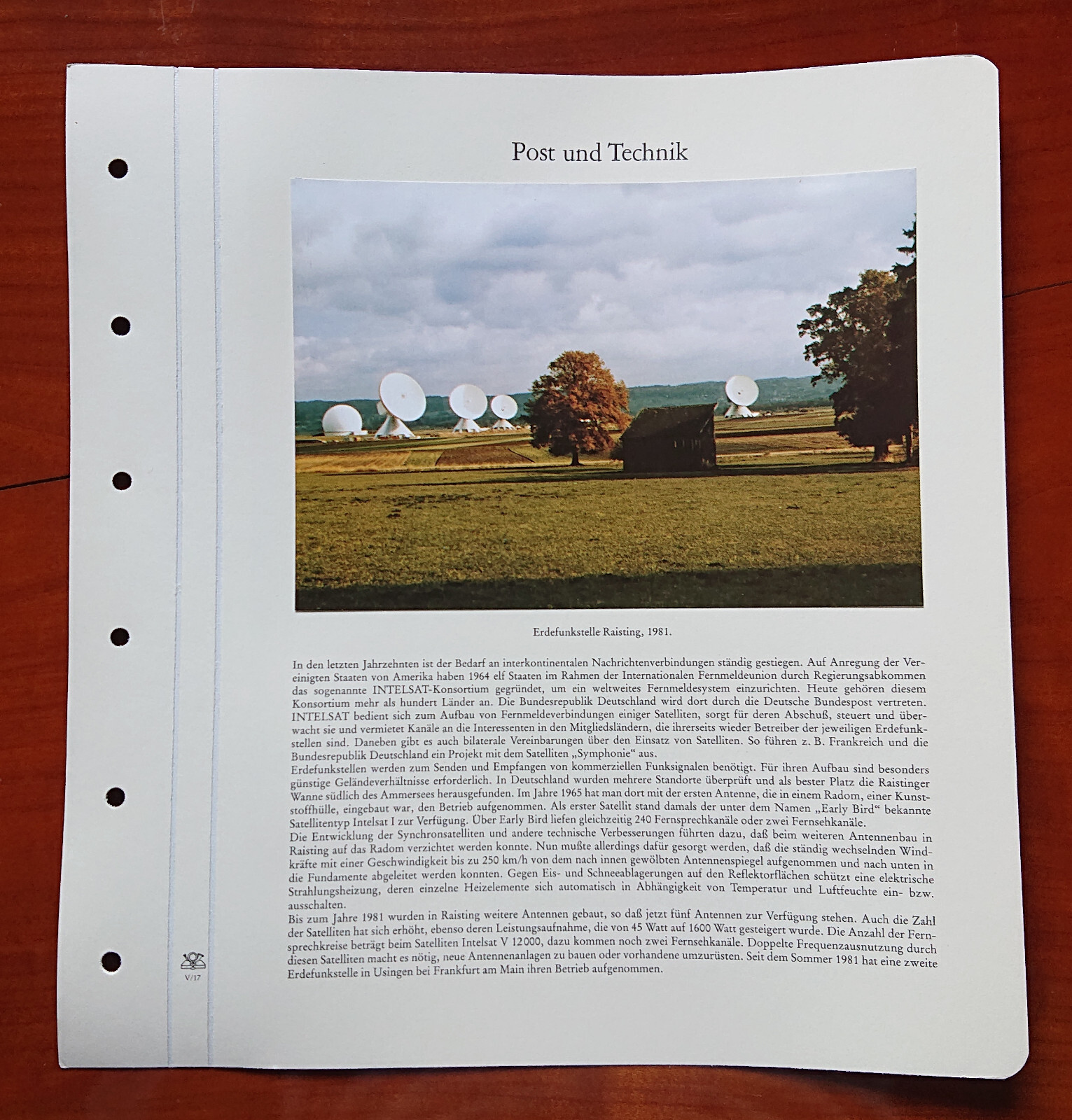 Form sheet Post and Technology Earth Station Raisting 1981 INTELSAT Consortium