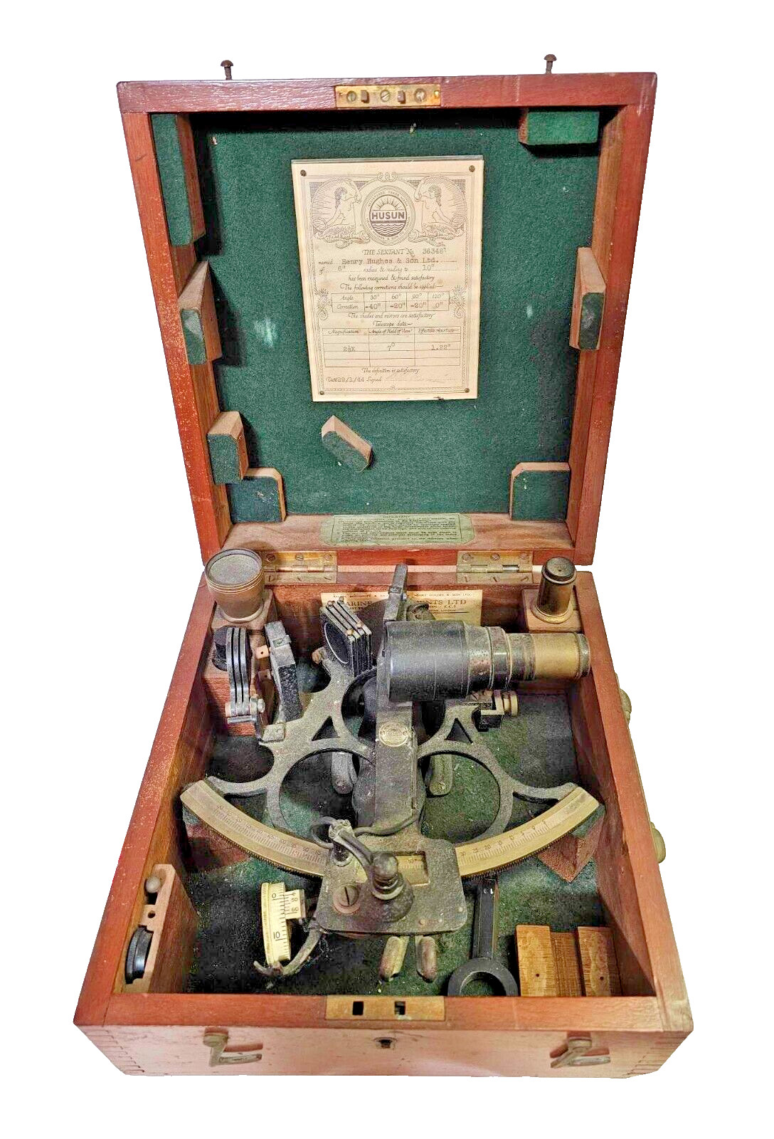 WWII 1944 Nautical Maritime Ship's Navagational Sextant Husun Hughes & Son- READ