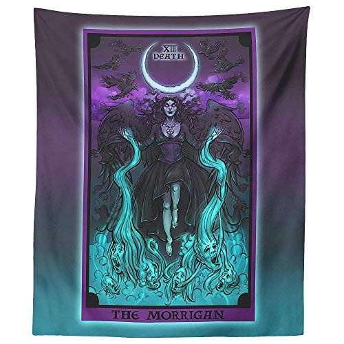 The Morrigan Death Tarot Card Tapestry - Pagan Witch 60"L x 50"W Multicolor