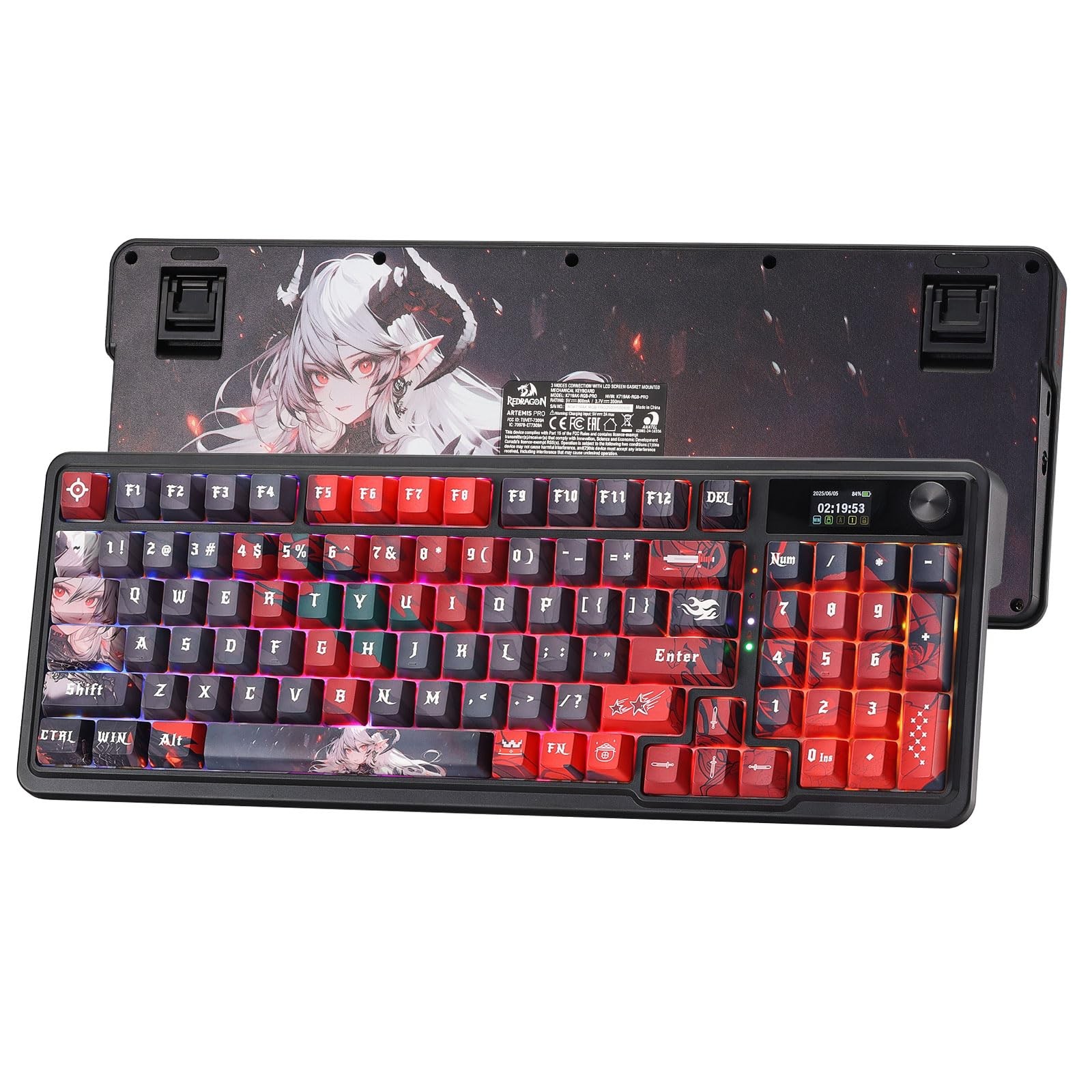 Wireless Gaming Keyboard 95 Keys Mechanical Hype Screen Knob Redragon Anime