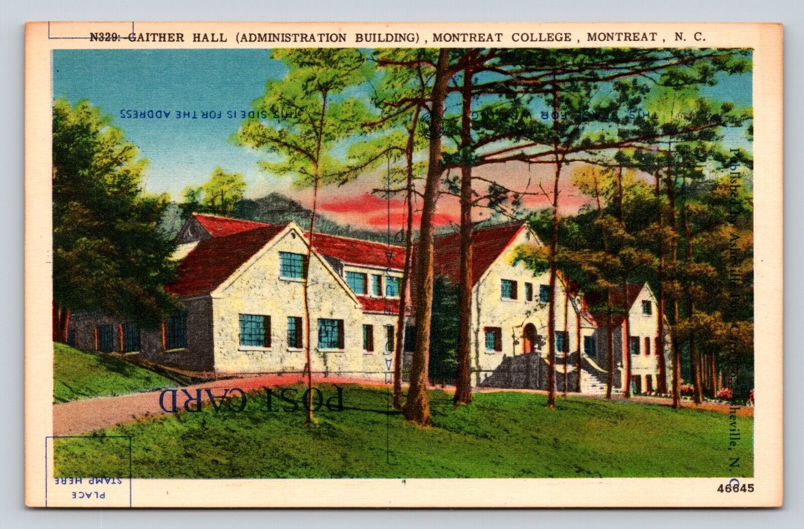 RARE Misprinted VINTAGE Postcard Montreat College North Carolina Gaither Hall