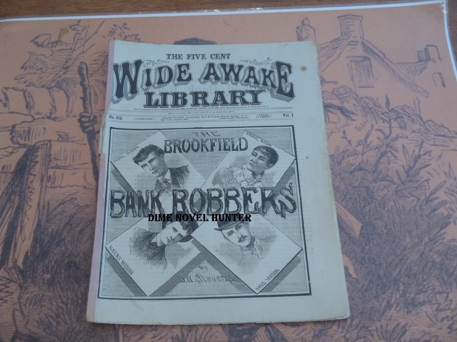 BROOKFIELD BANK ROBBERS D W STEVENS FIVE CENT WIDE AWAKE LIBRARY #512 DIME NOVEL