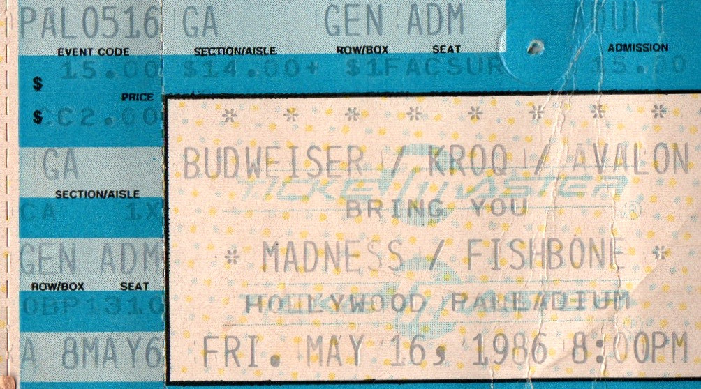 Madness / Fishbone Vintage Ticketmaster Ticket Stub