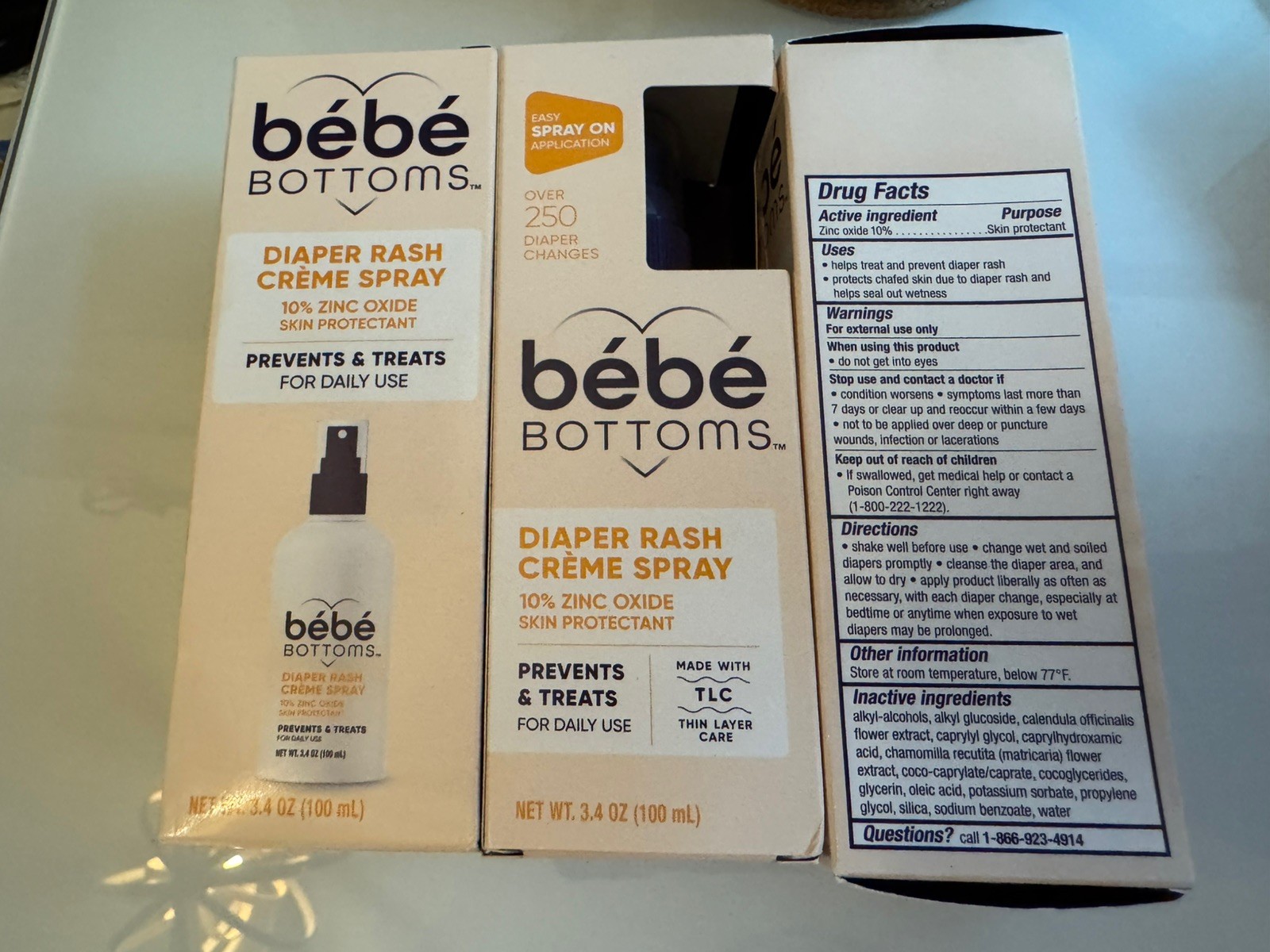 Brand NEW Sealed Bébé Bottoms Baby Diaper Rash Cream Spray 3.4 oz LOT of 3