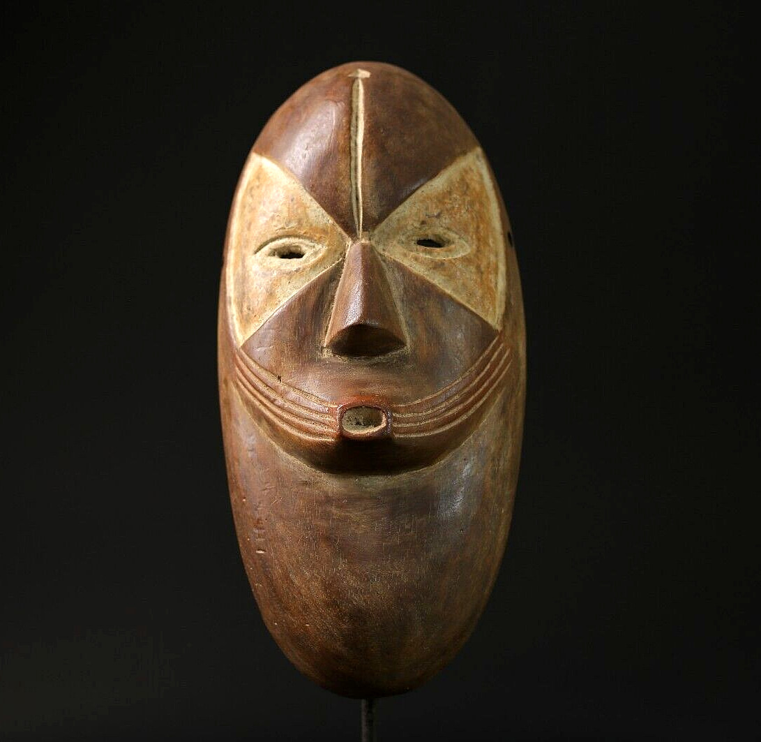 Rare African Wooden Mask Hand Carved Vintage Wall Art-7851