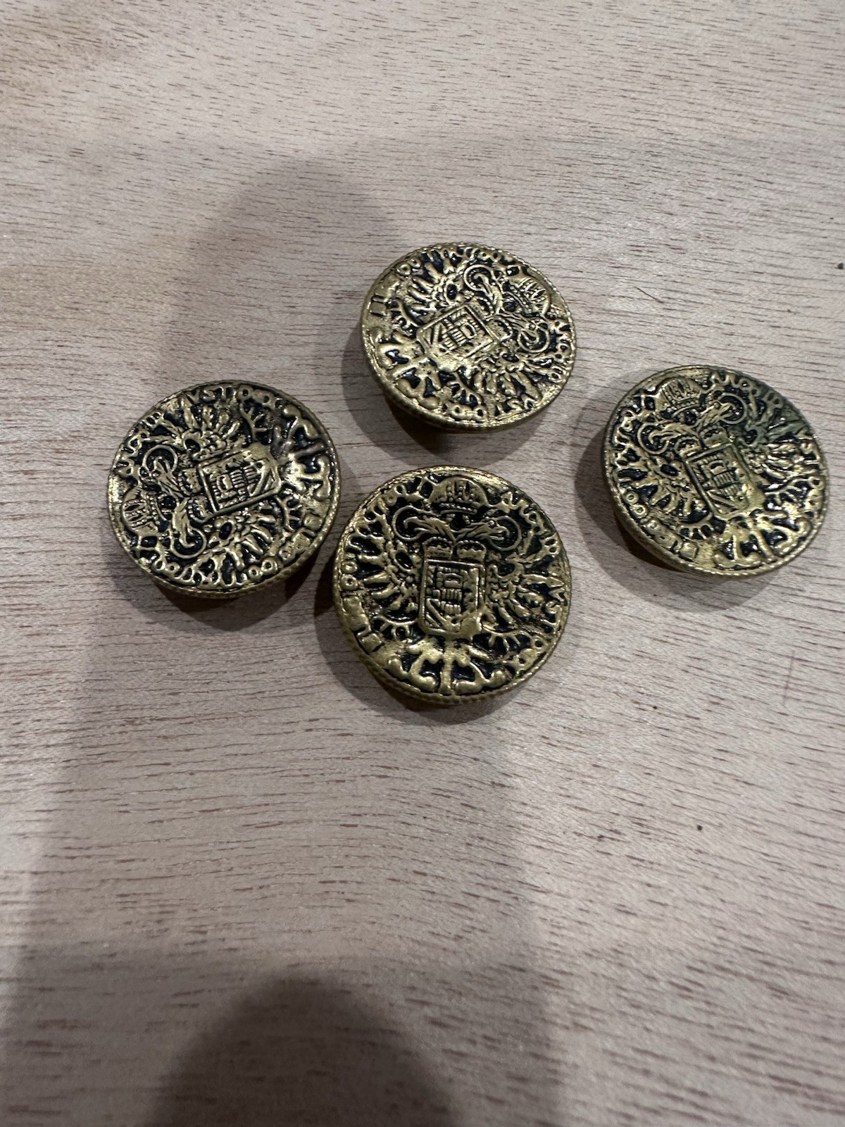 Vintage "ARCHID AVST DUX BURG CO TYR 1780" Austria metal goldplate shank buttons