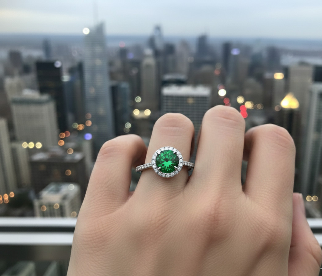 1.90 Ct Round Cut Natural Emerald & Diamond  Wedding Ring 14K White Gold Size 6