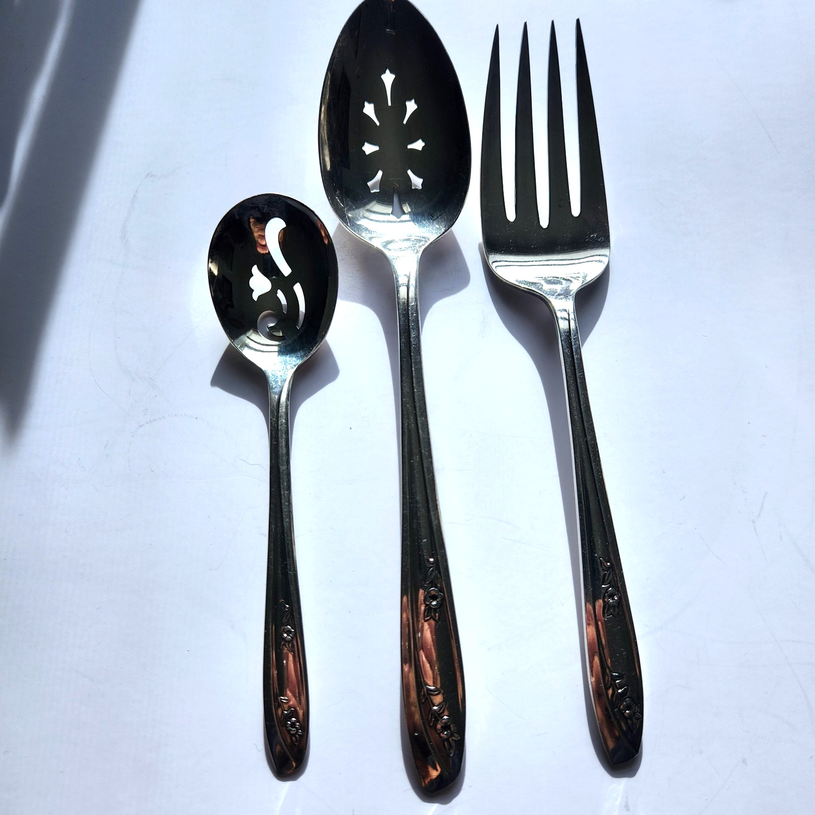 Rogers Lady Fair Silverplate Serving Spoon Fork and Sugar Sifter Spoon