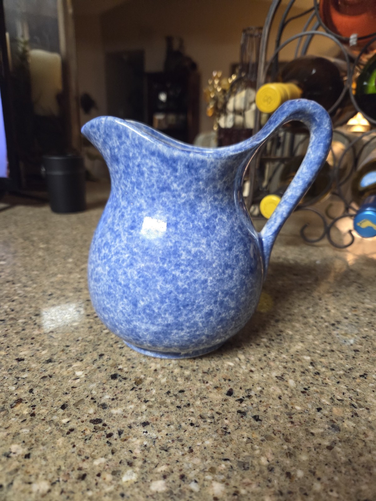 Antique primitive blue spongeware 6 1/2" ceramic pitcher Country Kitchen Farm