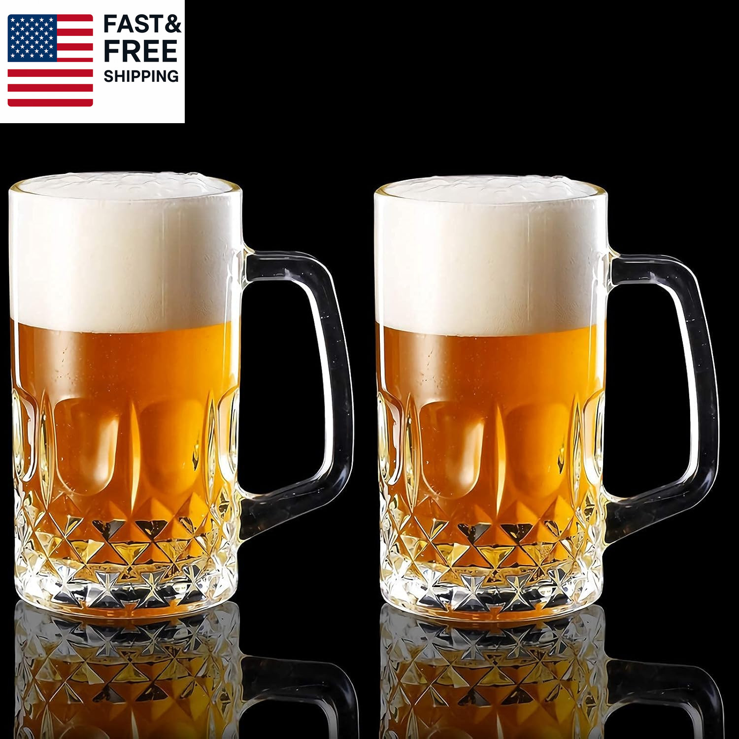 20 OZ Beer Stein Mugs, German Clear Large Tall Beer Glasses with Handle Set of 2