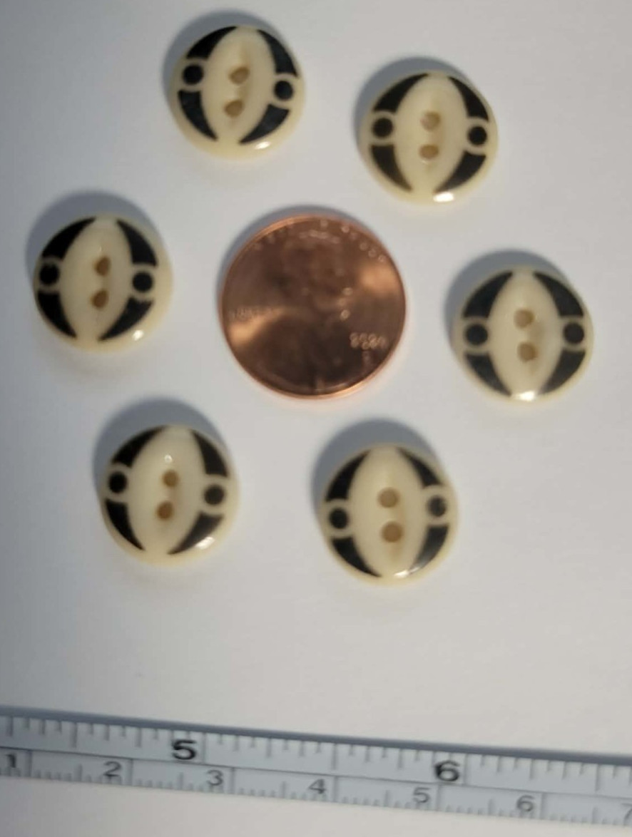6 ANTIQUE #6 CHINA STENCIL buttons--BLACK-- MEDIUM