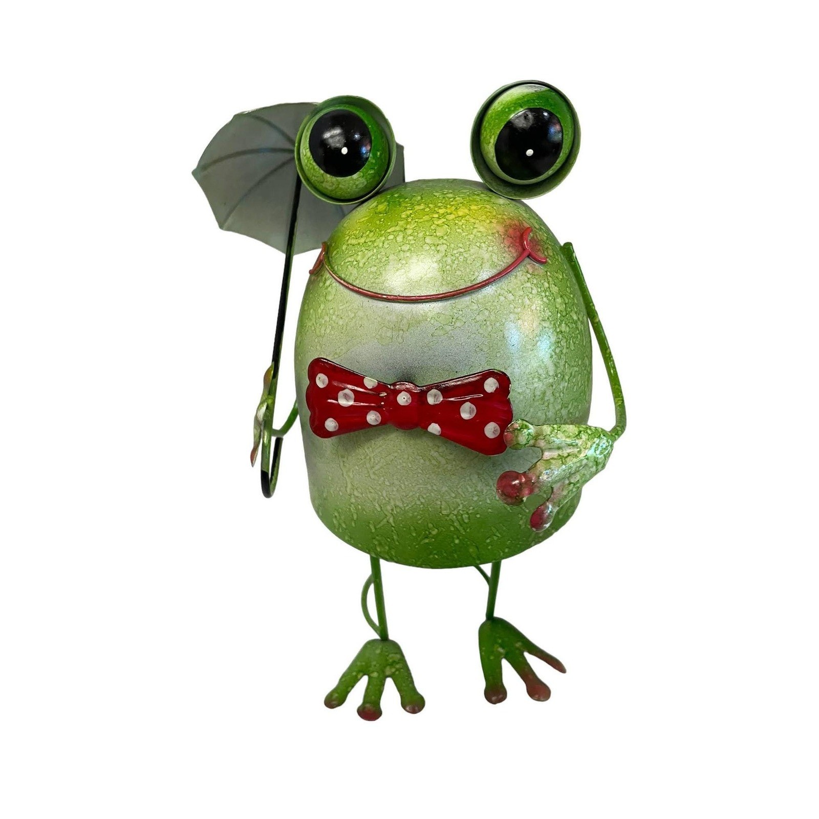 Large Frog Wobble Head Metal Novelty Garden Ornaments Red Poka Dot Bow