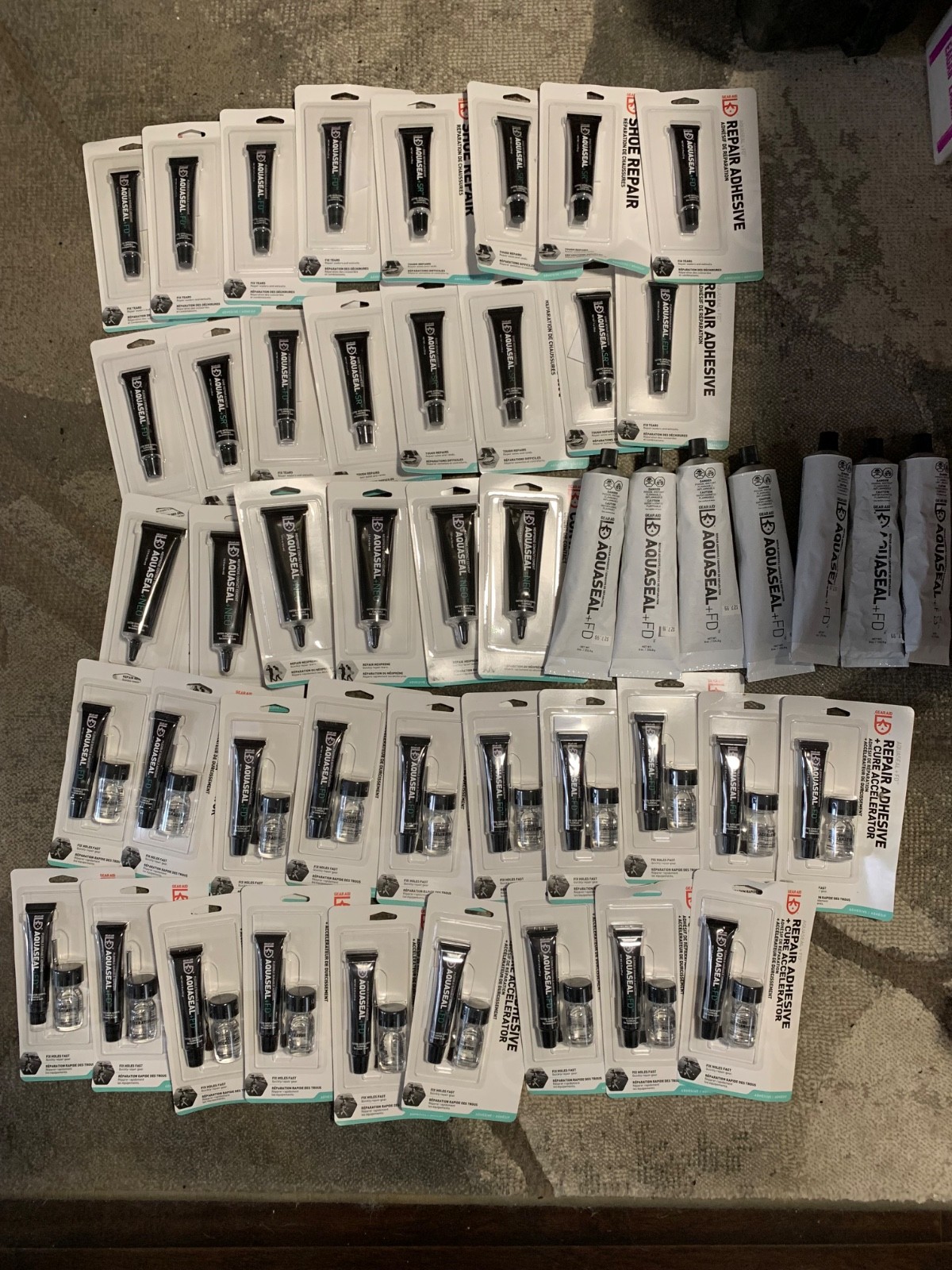 AquaSeal Lot. Huge Lot of Ahesive, Neoprene Cement, Repair Adhesive