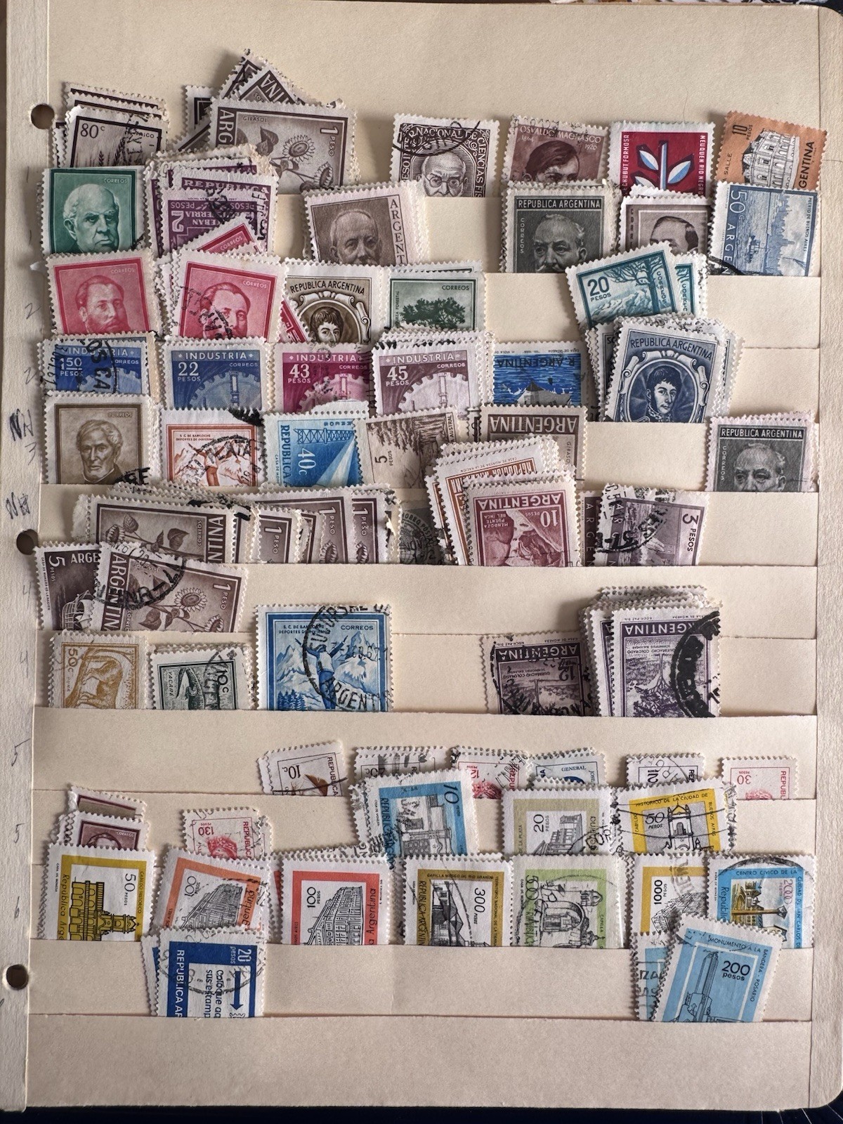 A Whole Lot Of Used Argentina Stamps On Old Manila Stock Pages
